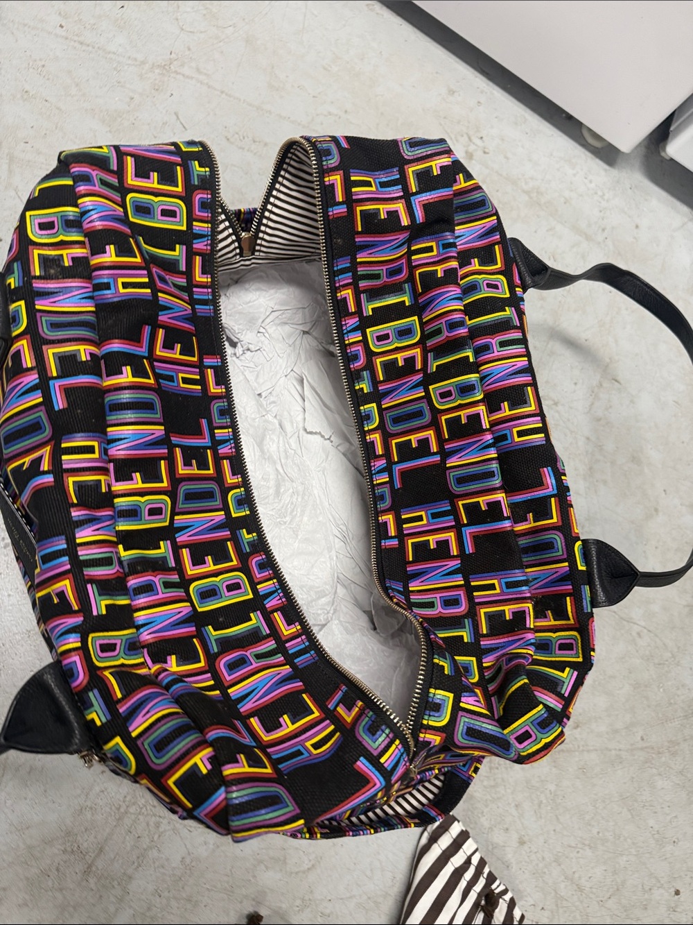 henri bendel x Steven Wilson Black Multicolor Logo Leather Duffle NWT - Picture 11 of 15